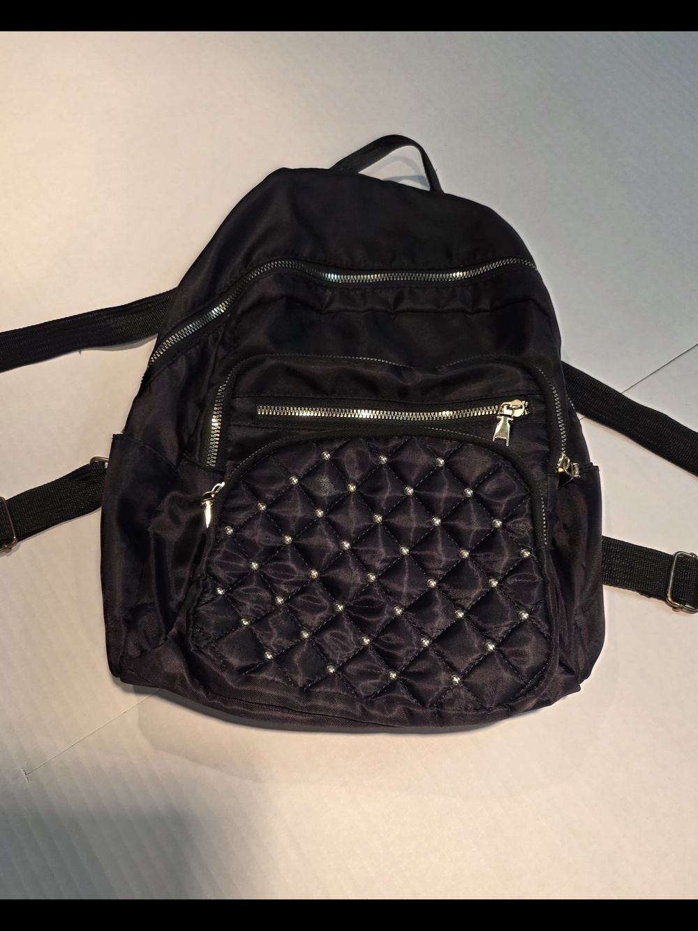 Set of 2 Lightweight Black Backpacks with Gold Accents, Several Compartments.